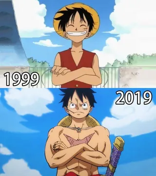 Evolution de Luffy (One Piece) entre 1999 et 2019